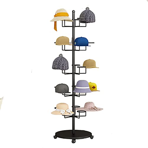 LSDFW Robuster Perücken- oder Hutständer, freistehend, moderner, mobiler Hut-Organizer aus Metall für mehrere Hüte mit feststellbaren Rädern (Farbe: Schwarz, Größe: 5 Etagen) Hello von LSDFW
