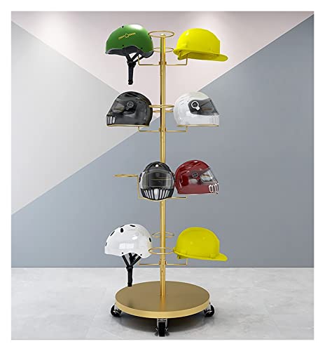 LSDFW Rollbarer Hut-Helm-Ausstellungsständer mit feststellbaren Rädern, bodenstehender robuster 4-stufiger Kappen-Organizer und Aufbewahrung für den Einzelhandel zu Hause (Farbe: Gold) Hello von LSDFW