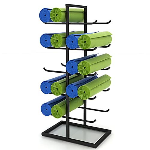 Vertikaler Boden-Yogamatten-Halter, 5-stufiger doppelseitiger Schaumstoffrollen-/Übungsmatten-Aufbewahrungsorganisator, Metall-Yogamatten-Ausstellungsständer für das Fitnessstudio (Farbe: Schwarz, von LSDFW