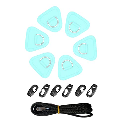 LSGGTIM Kajak D-Ring Edelstahl, 6 Stück Marine D-Ring PVC Patch Heavy Duty SUP Bungee Deck Rigging Kit mit 2.5 m elastischem Seil D-Ring Befestigung Pad Patch zum Kleben für PVC Schlauchboot Kajak von LSGGTIM