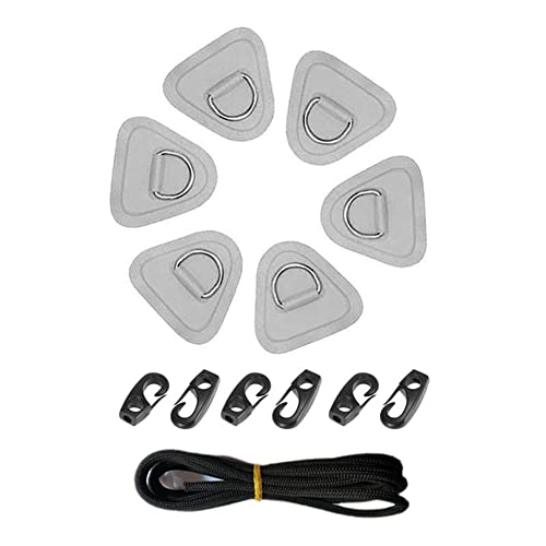 LSGGTIM Kajak D-Ring Edelstahl, 6 Stück Marine D-Ring PVC Patch Heavy Duty SUP Bungee Deck Rigging Kit mit 2.5 m elastischem Seil D-Ring Befestigung Pad Patch zum Kleben für PVC Schlauchboot Kajak von LSGGTIM