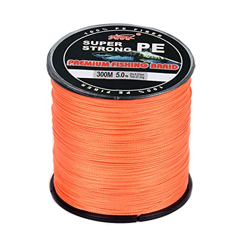 LSHEL Geflochtene Angelschnur 4 Fach Braided Fishing Line 300m, Orange, 4.0# 0.32mm/22.6kg/45lb von LSHEL