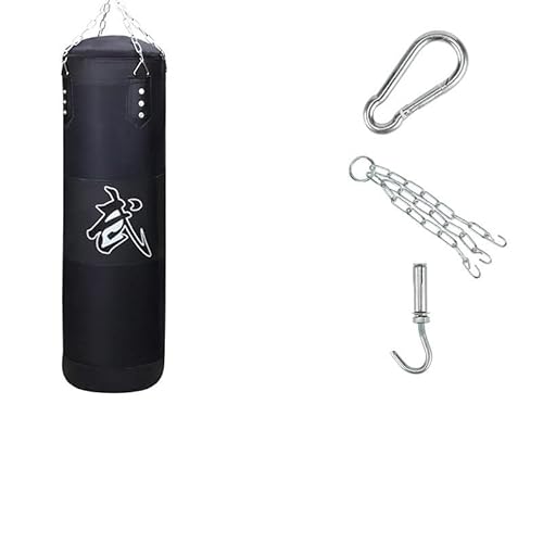 Boxsack Stehend Punch Sandsack Langlebiger hängender hohler Sandsack Boxen Schwerer Boxsack mit Metallkettenhaken Fitness-Boxtraining Boxsack Erwachsene(Boxing Black-100) von LSHIJI