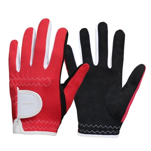 Golfhandschuhe 1 Paar Golf Handschuhe Kinder Junior Kinder Linken Hand Rechte Hand Regen Grip Mesh rutschfeste Micro Weiche Faser Golfhandschuh(Red,X-Large) von LSHIJI