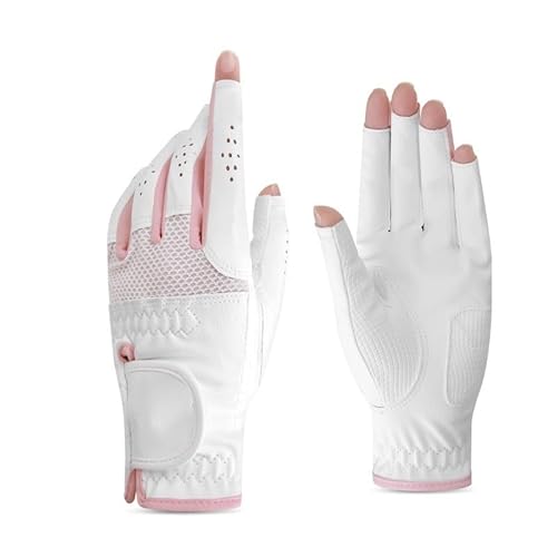 LSHIJI Golfhandschuhe 1 Paar Frauen Atmungsaktive Anti Slip Golf Handschuhe Damen Patchwork Sport Handschuhe Mädchen Tragbare Mikrofaser Fäustlinge Golfhandschuh(White,17) von LSHIJI