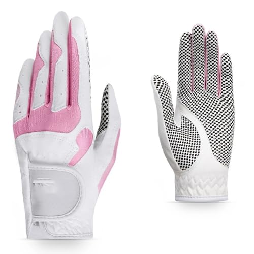 LSHIJI Golfhandschuhe Frauen Golf Handschuhe Linke Hand & Rechte Hand Golf Atmungsaktive Palm Schutz Sport Golfhandschuh(White Pink,20) von LSHIJI