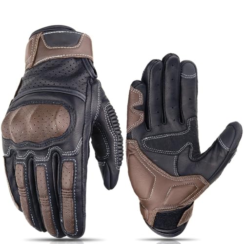 LSHIJI Motorradhandschuhe Braune Vintage Motorradhandschuhe Herren Motorradfahren Touchscreen Motocross Moto Racing Biker Handschuh XXL Motorrad Handschuhe(Brown,M) von LSHIJI