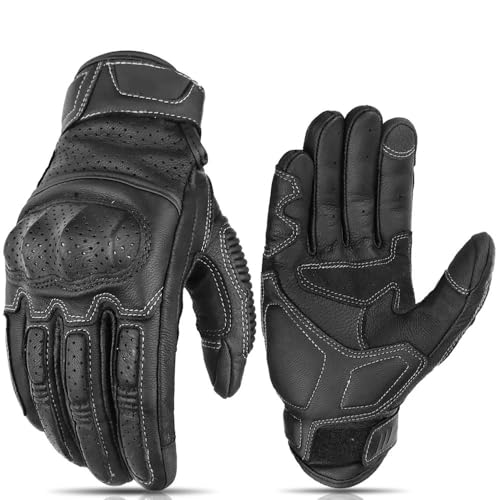 LSHIJI Motorradhandschuhe Braune Vintage Motorradhandschuhe Herren Motorradfahren Touchscreen Motocross Moto Racing Biker Handschuh XXL Motorrad Handschuhe(Noir,L) von LSHIJI