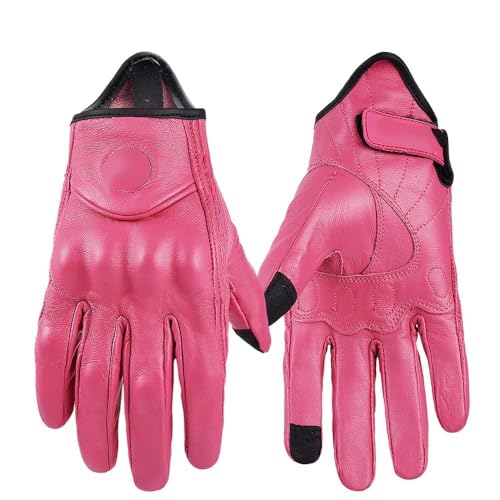 LSHIJI Motorradhandschuhe Damen Motorradhandschuhe Sommer Atmungsaktive Moto Handschuhe Retro Vollfinger Fahrradhandschuhe Schwarz, Braun, Rosa XS-XXL Motorrad Handschuhe(Pink,M) von LSHIJI