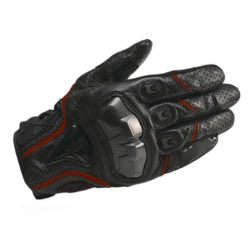 LSHIJI Motorradhandschuhe Frühling Herbst Atmungsaktive Leder Motorrad Handschuhe Männer Outdoor Motocross Motorrad Handschuhe(390 Black red,XL) von LSHIJI