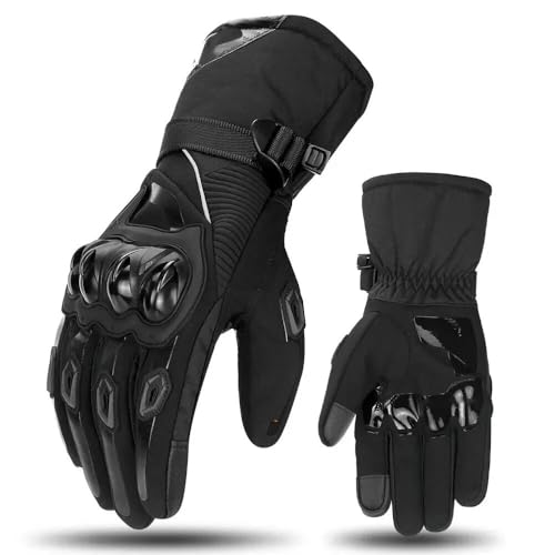 LSHIJI Motorradhandschuhe Motorradhandschuhe, Winddicht, wasserdicht, Moto-Motorrad-Reithandschuhe, Touchscreen, Moto-Motocross-Handschuhe, 4 Jahreszeiten Motorrad Handschuhe(01 Black,M) von LSHIJI