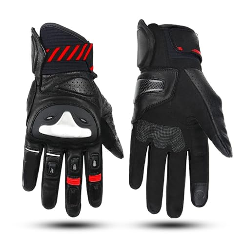 LSHIJI Motorradhandschuhe Motorradhandschuhe Herren Retro Moto Handschuhe Touchscreen Schutz Motocross Motorradhandschuhe Atmungsaktiv for den Sommer Motorrad Handschuhe(RED,M) von LSHIJI