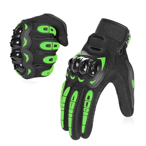 LSHIJI Motorradhandschuhe Motorradhandschuhe Sommer Reiten Atmungsaktive Handschuhe Hard Knuckle Touchscreen Motorradhandschuhe Handschuhe for Dirt Bike Moto Motorrad Handschuhe(Green,L) von LSHIJI