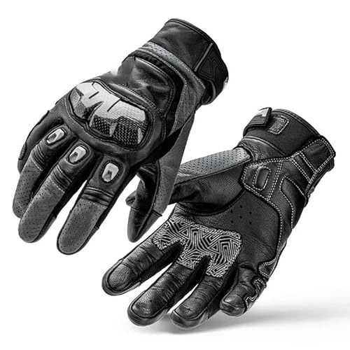 LSHIJI Motorradhandschuhe Motorradhandschuhe Touchscreen Atmungsaktive Lederhandschuhe Vollfinger-Schutzausrüstung Racing Pit Bike Riding Motorrad Moto Enduro Motorrad Handschuhe(Noir,M) von LSHIJI