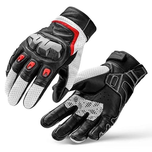 LSHIJI Motorradhandschuhe Motorradhandschuhe Touchscreen Atmungsaktive Lederhandschuhe Vollfinger-Schutzausrüstung Racing Pit Bike Riding Motorrad Moto Enduro Motorrad Handschuhe(White,M) von LSHIJI