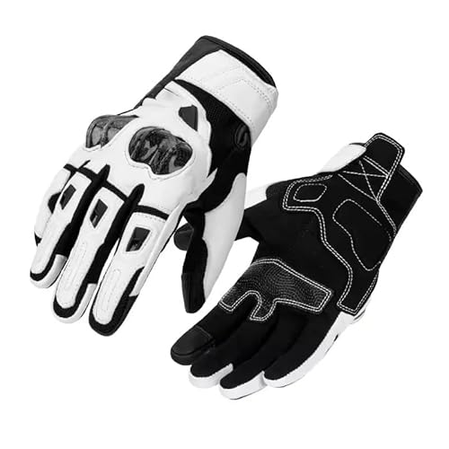 LSHIJI Motorradhandschuhe Schwarze Off-Road-Bike-Rennen Lederhandschuhe Schutz Reithandschuhe Sommer Winter Motorrad Handschuhe(White,L) von LSHIJI