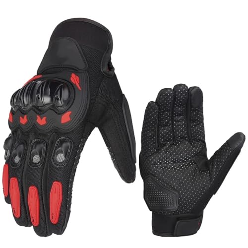 LSHIJI Motorradhandschuhe Sommer Herren Vollfinger Motorrad Racing Handschuhe Frauen Dame Rot Motorrad Reiten Touchscreen Motocross Guantes Motorrad Handschuhe(Red,L) von LSHIJI