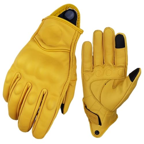 LSHIJI Motorradhandschuhe Vintage Motorradhandschuhe Männer Frauen Schutz Motorradhandschuhe Sommer Touchscreen Perforierte Motocross Guantes Gelb Motorrad Handschuhe(Yellow,L) von LSHIJI