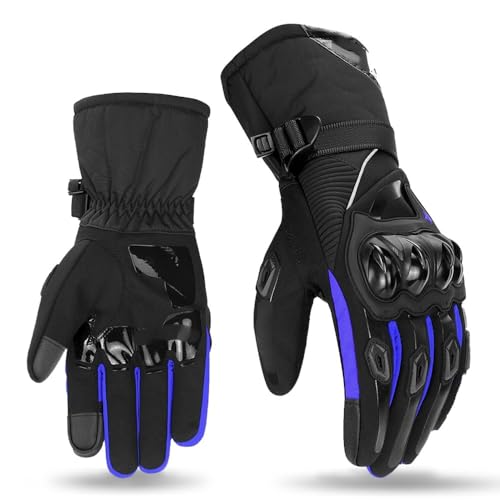 LSHIJI Motorradhandschuhe Winter Motorradhandschuhe Wasserdicht Moto Warme Männer Vollfinger Moto Handschuhe Touchscreen Guantes Motorrad Reithandschuhe Motorrad Handschuhe(WN-01 Blue Gloves,L) von LSHIJI