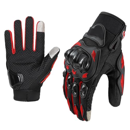 Motorradhandschuhe Atmungsaktive Motorradhandschuhe mit vollem Finger for den Sommer, rutschfest, verschleißfest, Motocross-Rennhandschuhe, Touchscreen, Moto-Biker-Handschuhe Motorrad Handschuhe(Red,X von LSHIJI