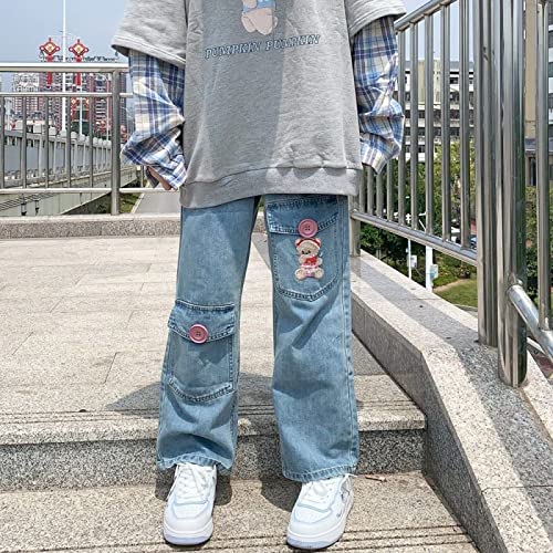 LSJSN Kawaii Harajuku Jeans Frauen Stickerei Japan Preppy Style Jeanshose Süße Süße Hose Lose Baggy Student Vintage,Blau,L von LSJSN