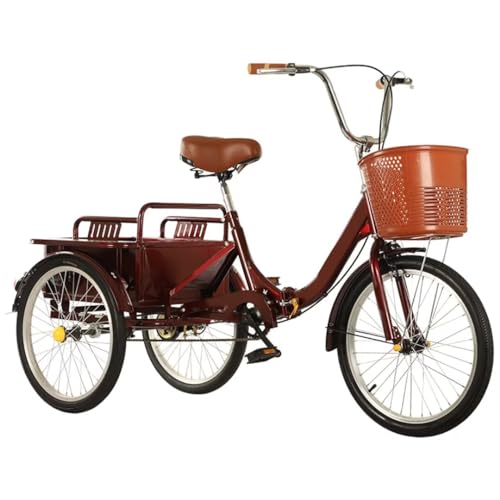 Ältere Pedal-Fahrrad-Rikscha-Roller-Trikes,Passagier-und Fracht Dreirad mit doppeltem Verwendungszweck,zusammenklappbares Tandem-Dreirad,maximale Tragfähigkeit 200kg,Sattel Lenker höhenverstellbar von LSQXSS