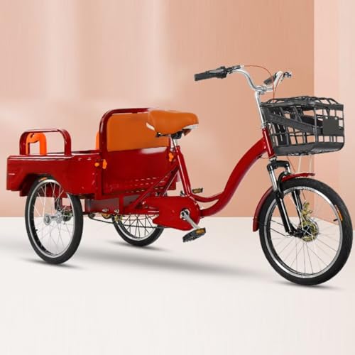 Ältere Pedal-Fahrrad-Rikscha-Roller-Trikes mit Stoßdämpfer-Vordergabel,Passagier-Fracht-Dreirad mit doppeltem Verwendungszweck,klappbarer Beifahrersitz hinten,Hinterkabine,Tandem-Dreirad Erwachsene von LSQXSS