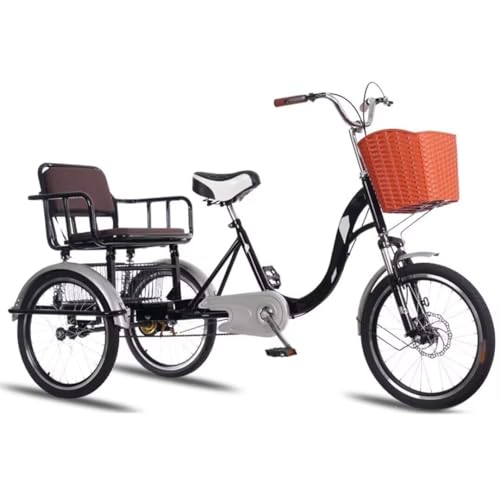 Dreirad-Tretroller für Senioren, Rikscha-Dreirad mit einer Geschwindigkeit, stoßgedämpfte Vorderradgabel, Cruiser-Dreirad zum Abhängen und Reisen, 3-Rad-Fahrräder mit Rücksitzen, Scheibenbremsen von LSQXSS