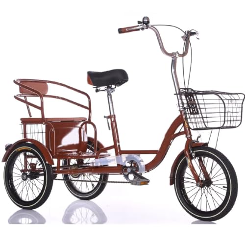LSQXSS 16-Zoll-Fahrrad mit 3 Rädern, verstellbares Cruiser-Dreirad, Rikscha-Pedal-Dreirad zum Reisen und Abhängen, Luftreifen-Speichenräder, Tandem-Trikes mit Rücksitz, Vorder- und Hinterradbremsen von LSQXSS