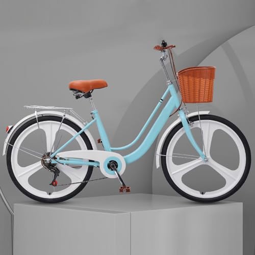 LSQXSS 7-Gang-Hybridfahrrad für Damen, Citybike zum Reisen und Pendeln, Pendlerfahrrad mit integrierten 3-Blatt-Rädern, Gepäckträger hinten mit Sitzpolster, Doppelbremsen von LSQXSS