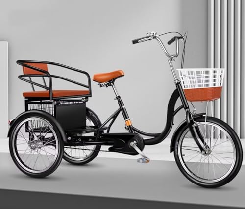LSQXSS Cruiser-Dreirad zum Abhängen und Reisen, großes 3-Rad-Dreirad für Erwachsene und ältere Menschen, Doppelbremsen-Tandem-Dreirad, Rikscha-Pedal-Dreirad mit Speichen-Lufträdern von LSQXSS