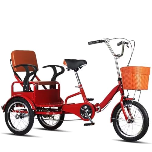 LSQXSS Dreirad für Erwachsene,zusammenklappbares 3-Rad-Fahrrad,Tandem-Fahrrad mit hinten verstecktem Gemüsekorb,maximale Belastung 200kg,große Pedal-Dreiräder,ältere und Kinder-Roller,Luftreifen von LSQXSS