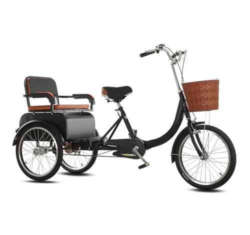 LSQXSS Outdoor-Cruiser-Fahrräder mit Beifahrersitz, Roller-Dreirad für ältere Erwachsene mit empfindlicher Bremse, Freizeit-Einkaufswagen-Rikscha-Tretfahrrad, Tandem-Dreirad, höhenverstellbar von LSQXSS