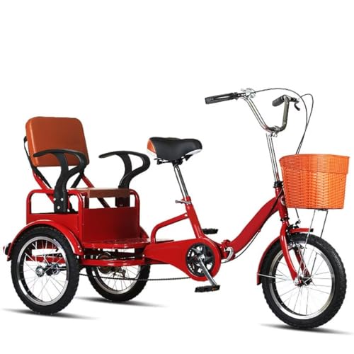 Zusammenklappbares Dreirad für Erwachsene,16-Zoll-Tandem-Dreirad mit Rücksitz für ältere Menschen,dreirädriges Cruiser-Dreirad mit empfindlichen Bremsen,höhenverstellbarem Sattel und Lenker von LSQXSS