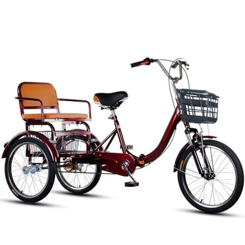 Zusammenklappbares Dreirad für Erwachsene mit Rücksitz,Dreirad mit Rikscha-Pedalen für Senioren,Cruiser-Trike mit stoßgedämpfter Vordergabel,3-Rad-Fahrräder zum Abhängen und Reisen von LSQXSS