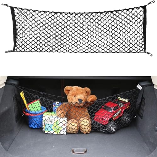 LSYHHXC Auto Hinten Stamm Net Mesh Elastische Nylon Zurück Fracht Lagerung Organizer Doppel Schicht Gepäck Lebensmittel Halter Universal Auto Zubehör(SingleLayer 110X60cm) von LSYHHXC