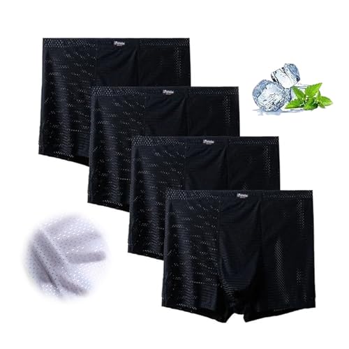 Atmungsaktive Unterwäsche Herren, 2-13xl Eisseide Unterwäsche Herren übergröße Boxershorts 4 Pack Unterhosen Männer Locker Bequeme (Schwarz,12XL) von LTHTX