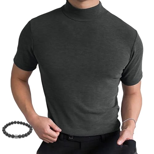 Herren-T-Shirt mit hohem Halsausschnitt, schmale Passform, kurzärmelig, Rollkragen-Kompressionsshirt, einfarbig, Stehkragen, Golf-Shirts für Herren von LTHTX