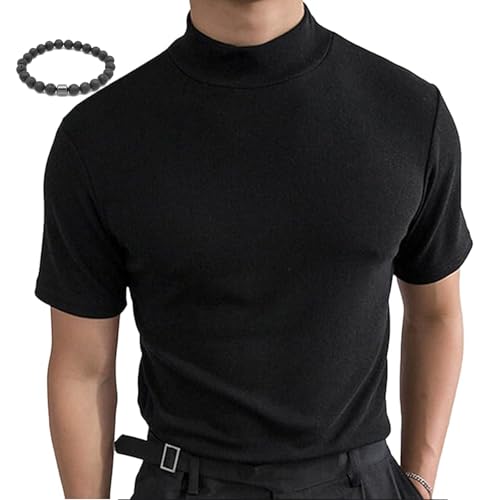 Herren-T-Shirt mit hohem Halsausschnitt, schmale Passform, kurzärmelig, Rollkragen-Kompressionsshirt, einfarbig, Stehkragen, Golf-Shirts für Herren von LTHTX