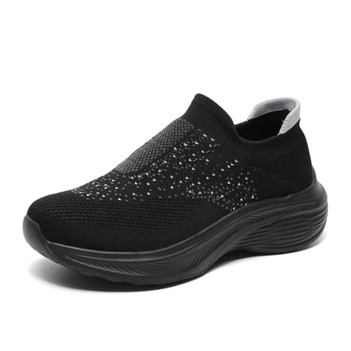 LTHTX Bequeme atmungsaktive Strick-Sneaker, lässiger Schlupfschuh, Wanderschuhe, leicht, athletisch, Tennisschuhe (schwarz, Größe 39) von LTHTX