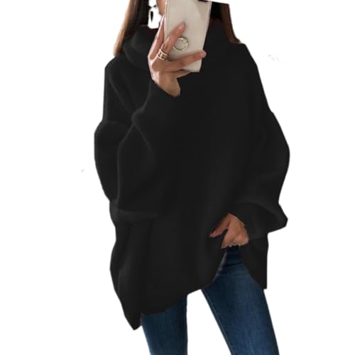 LTHTX Damen Pullover Oversized Rollkragenpullover Langarm Tops Elegant Einfarbig Warm Winter Strickpullover Lose Casual Weich Jumper Sweater (Black,Small) von LTHTX