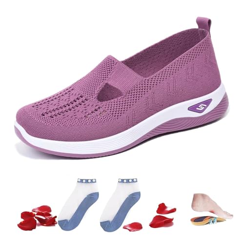 LTHTX Damen Slip on Sneaker, Orthopädisch Sportschuhe Damen Fitnessstudio, Knit Sneaker Bequeme Schlupfschuhe Leichte Atmungsaktive Schuhe Damen (Purple,38) von LTHTX