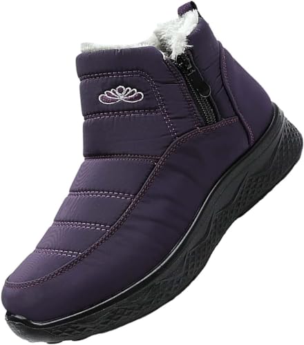 LTHTX Damen Warme Schneestiefel, wasserdichte Schneeschuhe Damen Knöchel Winterstiefel Fleece Dick Gefüttert Outdoor Schuhe (Purple,40 EU) von LTHTX