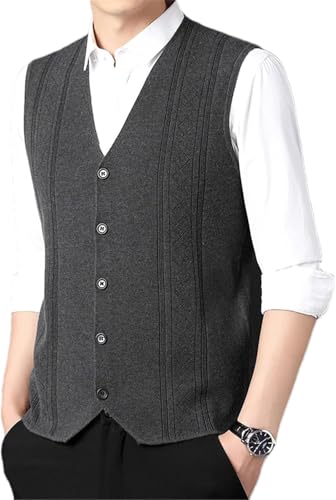 LTHTX Herren-Strickweste mit Knopfleiste, Business-Weste aus Wollmischung, V-Ausschnitt, Hochzeitskleid, Weste, Cardigan (Grau, L) von LTHTX