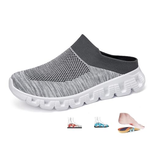 LTHTX Lässige Pantoletten und Clogs für Damen, atmungsaktiv, rückenfrei, Sneaker mit Fußgewölbeunterstützung, Slip-On-Pantoletten, bequem, breite Breite, Wanderschuhe (grau, Größe 39) von LTHTX