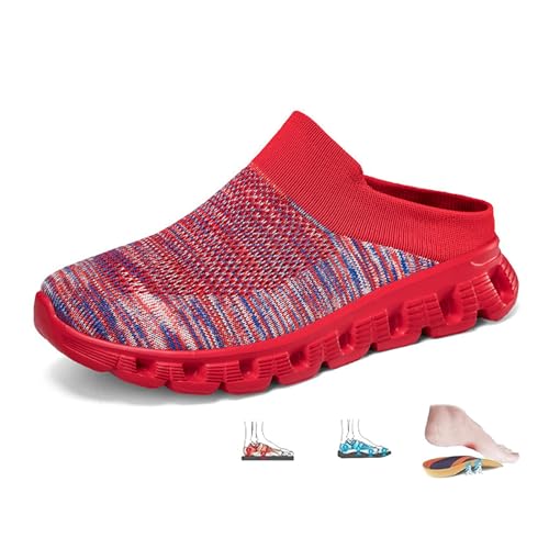 LTHTX Lässige Pantoletten und Clogs für Damen, atmungsaktiv, rückenfrei, Sneaker mit Fußgewölbeunterstützung, Slip-On-Pantoletten, bequem, breite Breite, Wanderschuhe (rot, 42) von LTHTX