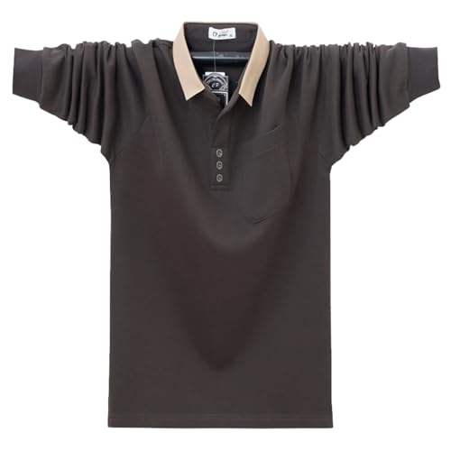 LTHTX Langärmeliges Herren-Poloshirt mit Kragen, lässiges Poloshirt für große und große Herren, bequemes Baumwoll-Poloshirt (Dunkelgrau, XXXL) von LTHTX