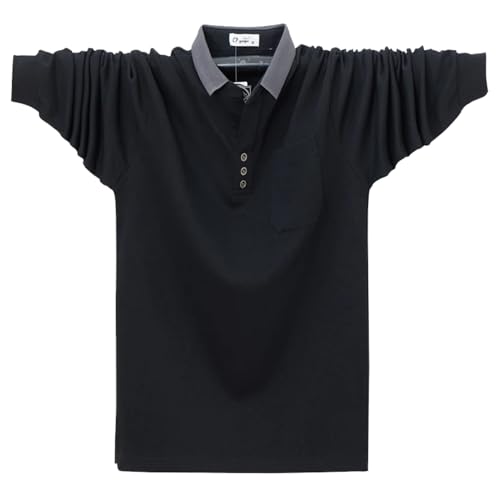 LTHTX Langärmeliges Herren-Poloshirt mit Kragen, lässiges Poloshirt für große und große Herren, bequemes Baumwoll-Poloshirt (schwarz, L) von LTHTX