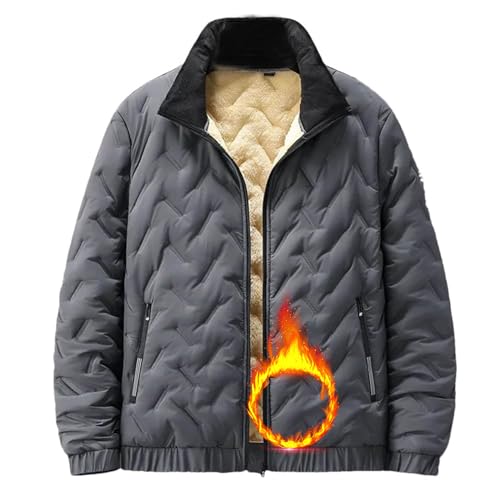 LTHTX Männer Steppwinterjacke mit Fleece-Futter, Leichte Jacke mit Stehkragen und Reißverschlusstaschen, Fleecejacke für Outdoor-Aktivitäten (Gray,XX-Large) von LTHTX