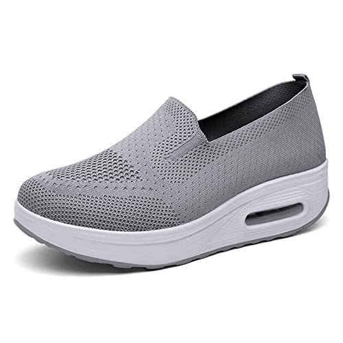 LTHTX Sneaker Ohne Schnürung für Damen, 2023 Air Cushion Platform Mesh Sneaker Slip-On Wanderschuhe (Grau,38) von LTHTX